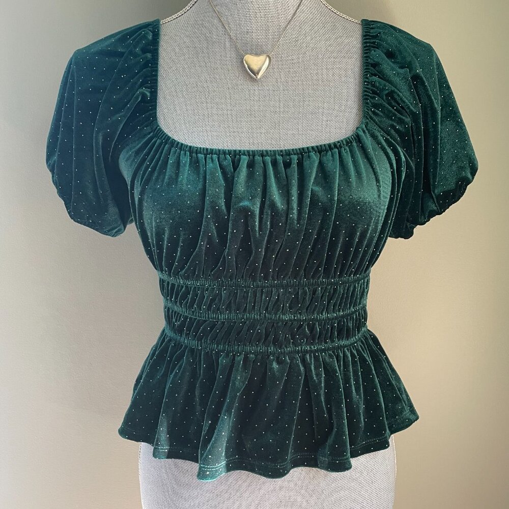 Mi Ami Velvet Studded Renaissance Peplum Top Size Small - Picture 3 of 6